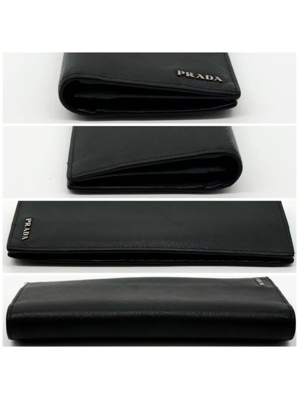 Prada Saffiano Bifold Wallet Black Navy Bicolor